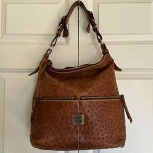 Dooney & Bourke embossed Ostrich leather brown satchel shoulder bag clean